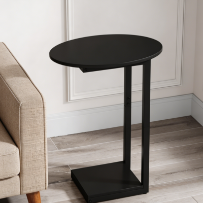 Black C-Shaped Wood Side Table