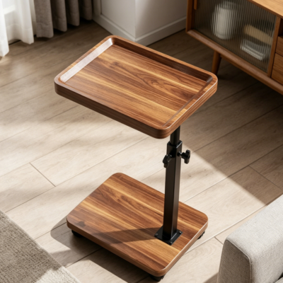 Adjustable Height 360° Swivel C Table Walnut