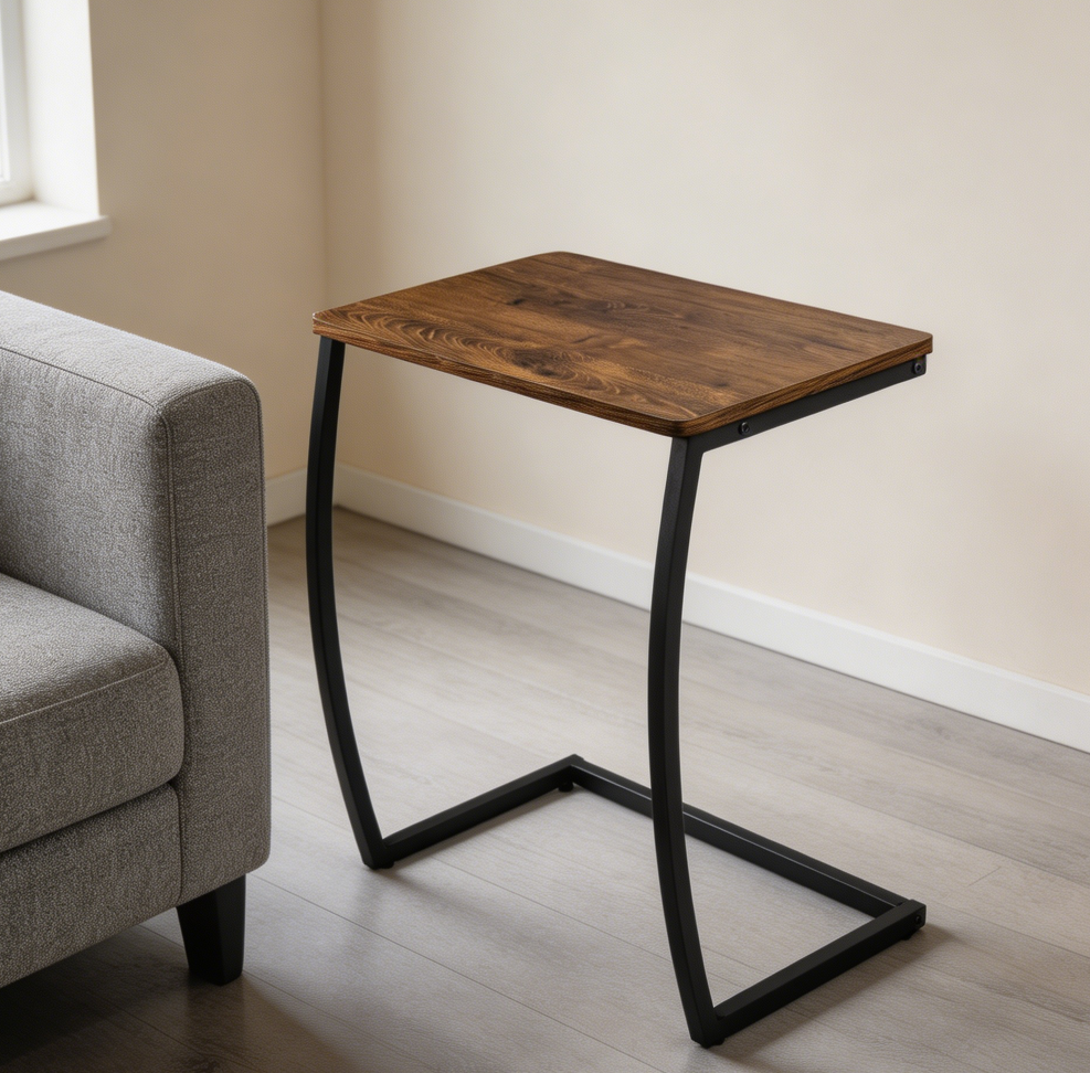 Vintage Walnut C-Shaped Couch Table - Image 2