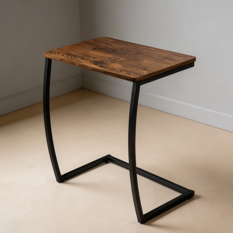 Vintage Walnut C-Shaped Couch Table
