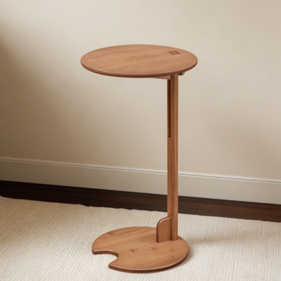 Adjustable Height Bamboo C-Shaped Side Table Walnut 12.6x12.6x26